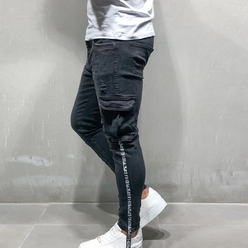 MoneRffi мужские эластичные рваные обтягивающие байкерские джинсы с вышивкой и принтом рваные узкие джинсы с заклепками Поцарапанные Джинсы высокого качества