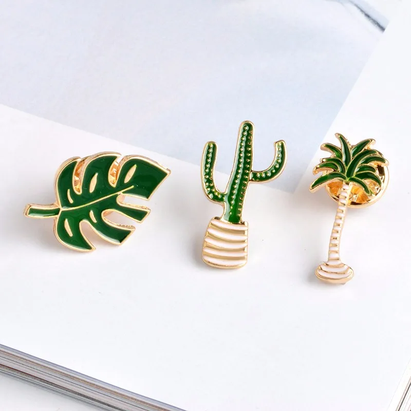 С изображениями растений Детские кокосовой пальмы монстера кактус лист Брошь на булавке для рубашки сумка Кепки булавка для куртки бижутерия, прекрасный подарок для друзей;
