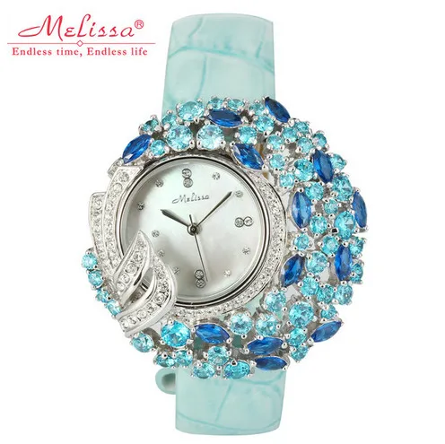 

Extravagant Full Rhinestones Watch New MELISSA Exaggerated Big Case Women Dress Wristwatch Leather Quartz Feminino Montre F12115