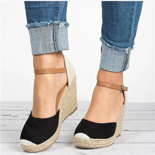 

Meotina Espadrille Sandals Women Platform Wedges Shoes Bohemia Ankle Strap High Heels Sandals Two Piece Red Blue Big Size 34-43