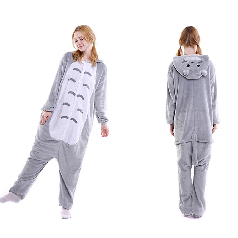 Adult Unisex Pajamas sets Cartoon flannel pijama Winter animal ladies pajamas Kigurumi warm hoode female sleepwear women pajamas - Цвет: totoro