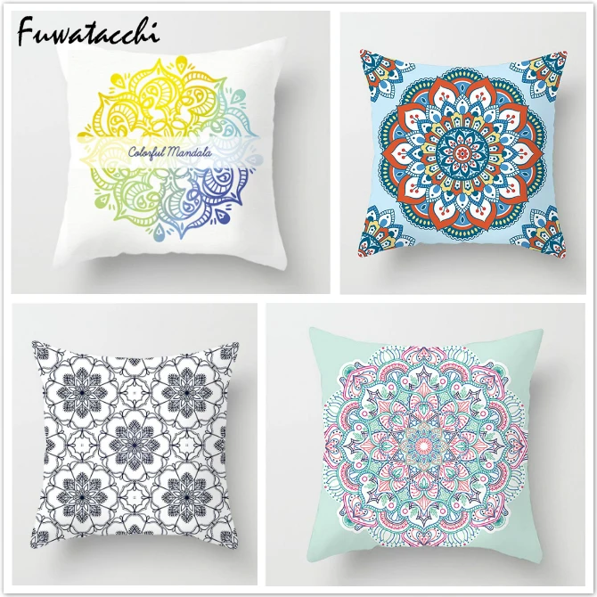 

Fuwatacchi Mandala Printed Throw Pillows Cushion Cover Circle Floral Pillow Cover for Home Chair Sofa Decoration Pillowcases