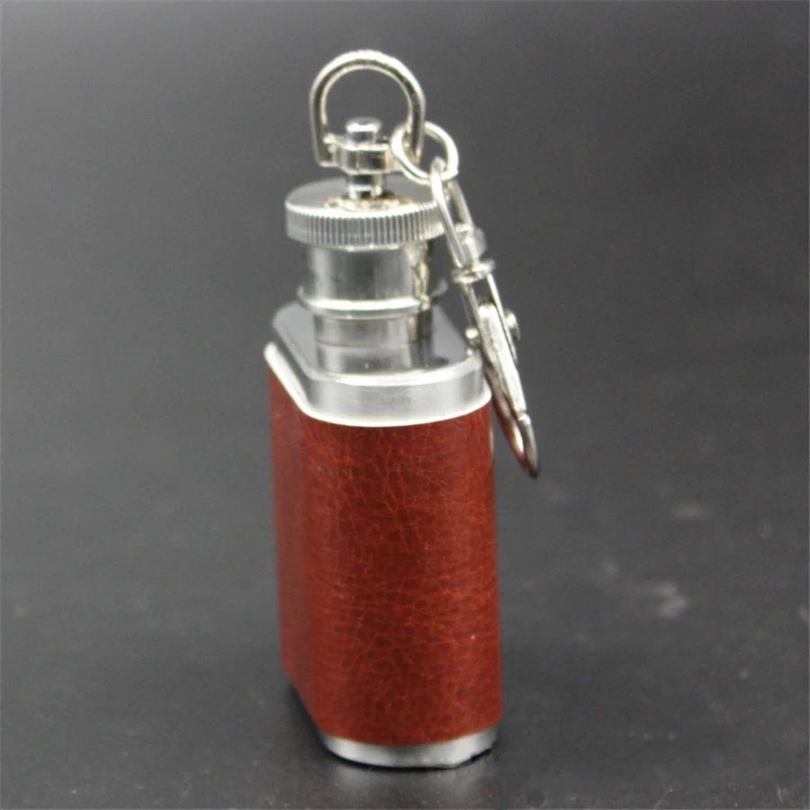 4 Mini Hip Flask with  Leather Personalized  Stainless Steel Drink Mug Bottle with Key Chain 1Oz Portable Wine Flask