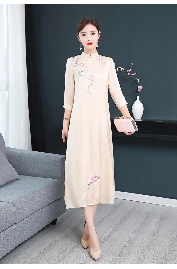 Весенне-летнее женское платье с коротким рукавом элегантное платье с цветочным принтом женское платье синего и красного цвета размера плюс винтажное офисное женское платье Cheongsam