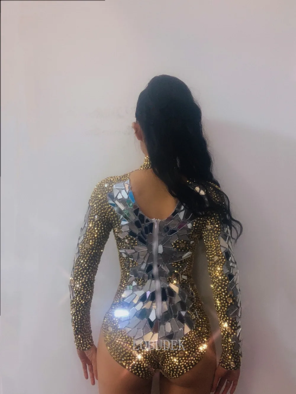 Золотые серебряные зеркала блестящие боди со стразами Бар ночной клуб вечерние шоу женщин диджей певец танцор сценический костюм боди с блестками