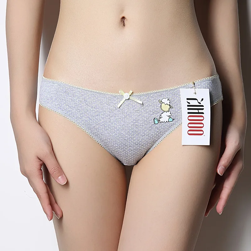 Zihooo Women Cartoon Bow Panties Sexy Cotton Hot Briefs Underwear Dot Low Waist For Girls Triangle Print Thong  P41 06