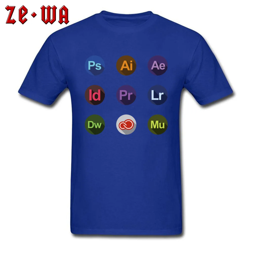 Casual Adobe logos Round Neck T-Shirt Labor Day Tees Short Sleeve for Men Prevailing Cotton Europe Top T-shirts Adobe logos blue