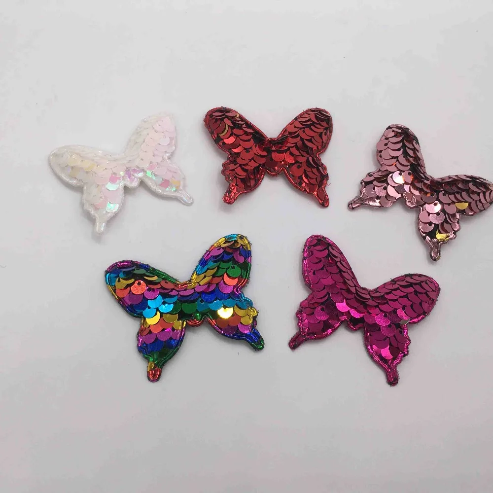 

5X4CM 30pcs Glitter Paillette Butterfly Padded Patches Appliques For Clothes Sewing Supplies DIY Hair Bow Decoration