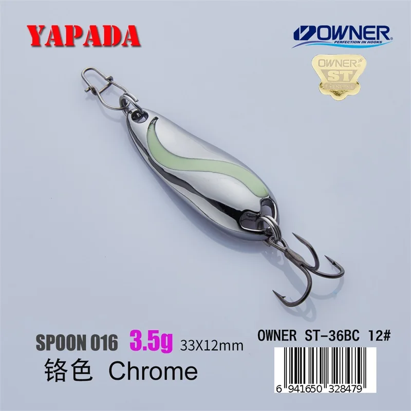 YAPADA ложка 016 TaiChi светящаяся 3,5 г Держатель тройной крючок многоцветный 33 мм металлический цинковый сплав ложка рыболовные приманки для окуня - Цвет: Chrome 3.5g
