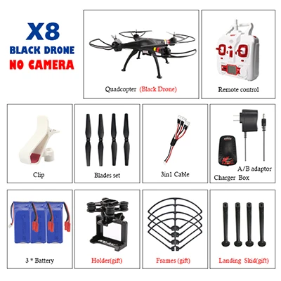 SYMA X8W X8HG X8HW Квадрокоптер с дистанционным управлением Drone без каких-либо Камера 2,4G 6-осевой Радиоуправляемый вертолет может поместиться Gopro/Xiaoyi/SJCAM VS MJX B3 B6 - Цвет: X8W Black 3Battery