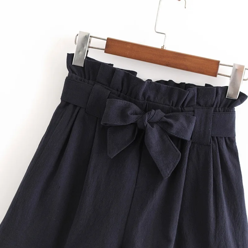 VOGUEIN Новая Женская Дамская мода Раффлед лук пояса Сплошной Короткие штаны шорты темно-оптовая продажа