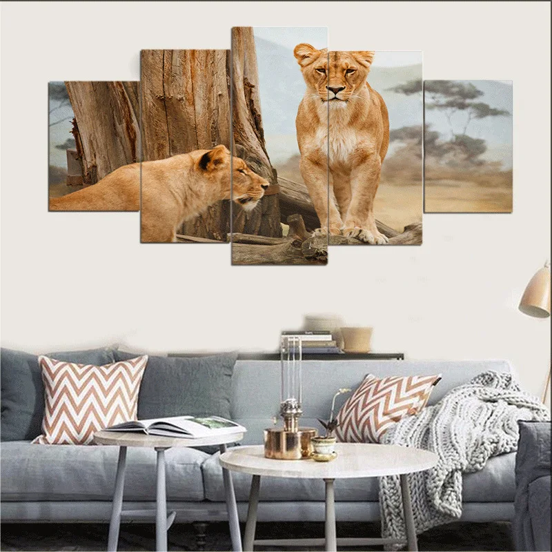 Lion Natural Mysterious Scenery Forest Morning Fog Trees Canvas Painting Decorative Living Room Minimalist Wall Poster MA14