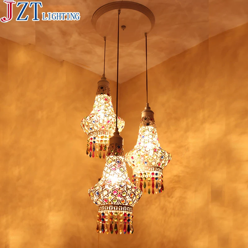 Классический подвесной светильник в богемном стиле M Железный Абажур с резьбой К9