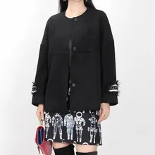 Женская шерстяная куртка Новая Дизайнерская Женская шерстяная Верхняя одежда винтажная короткая с длинным рукавом А-силуэта с круглым вырезом Короткое шерстяное пальто