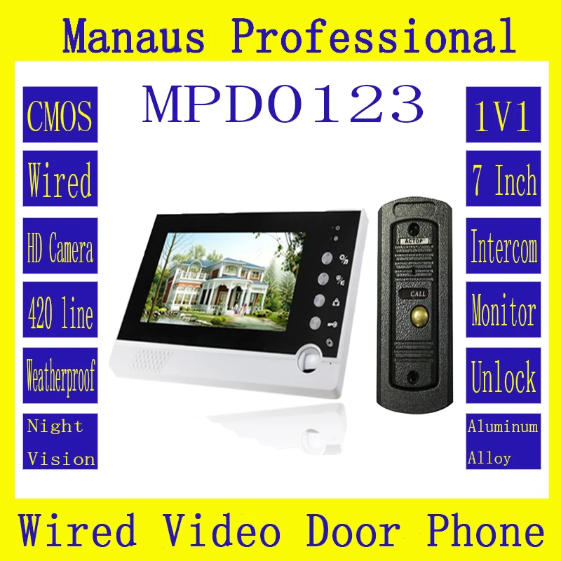 

Handfree intercom One to One Video Doorphone Kit Configuration,High Quality Smart Home 7" LCD Screen Video Intercom Phone D123a