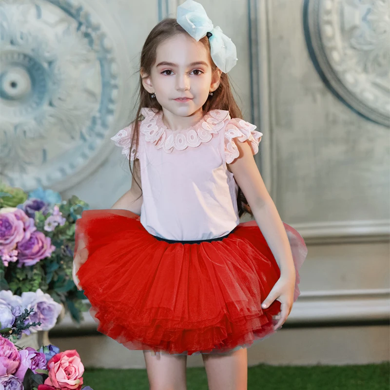 Buenos Ninos Baby Girls Fluffy 8-Layers Ballet Dance Pettiskirt Girl Princess Tulle Skirt With Pompom Puff Balls For 1-6T9