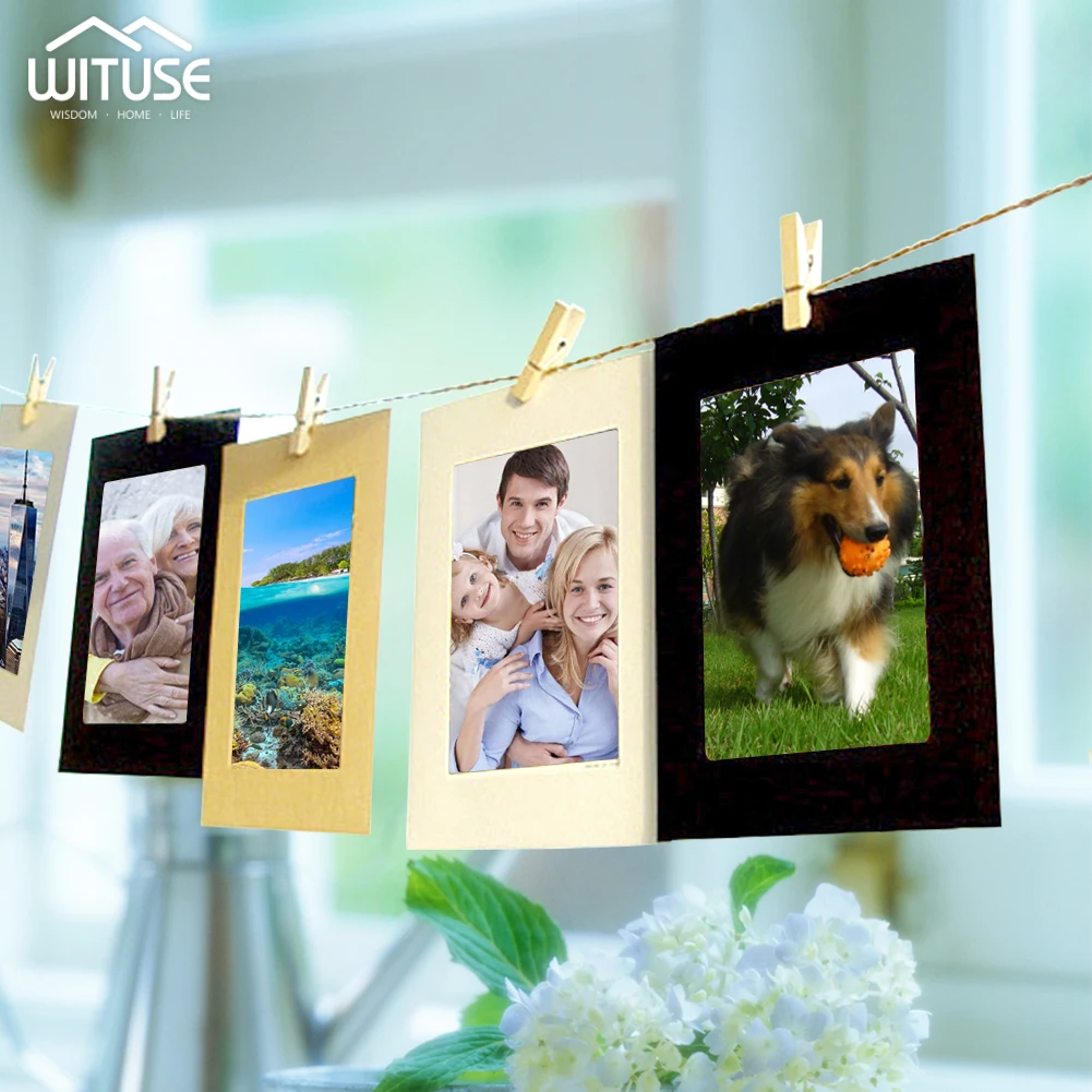 

3/5/6 inch DIY Combination 30Pcs Wall Photo Frame with 30pcs Clips and Rope DIY Hanging Wall Picture Album Kraft Home Decoration