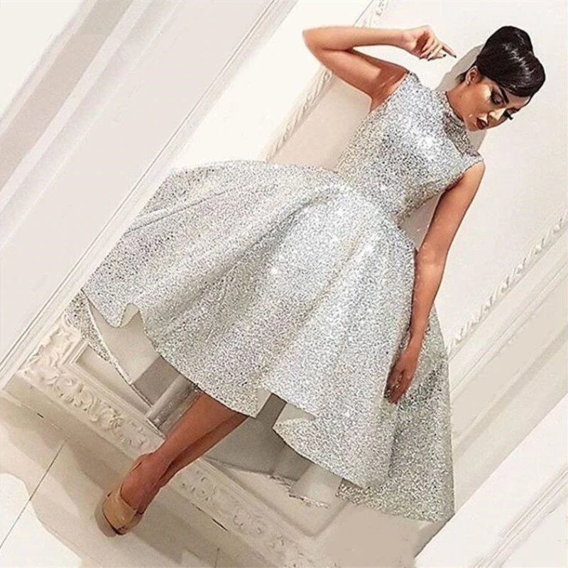Arabric вечернее платье 2019 новая высокая шея блесток платья для выпускного вечера Чай Длина Vestidos de gala