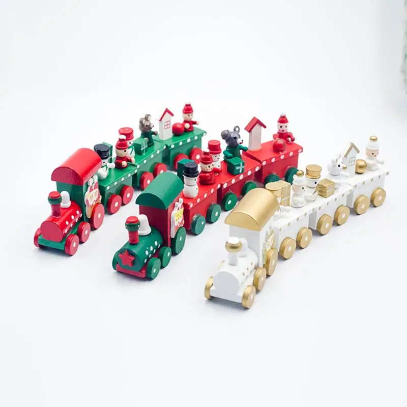 

Christmas Wooden Train Tree Snowman Bear Ornament Xmas Party Home Favor Decor Kids Educational Toys Gift