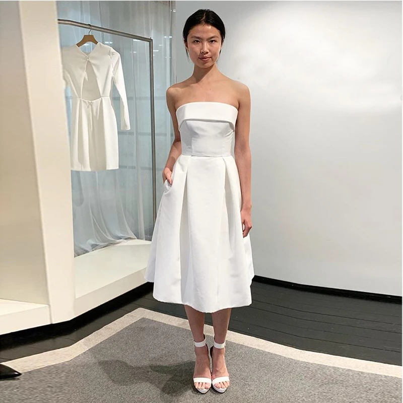 silver tea length wedding dresses