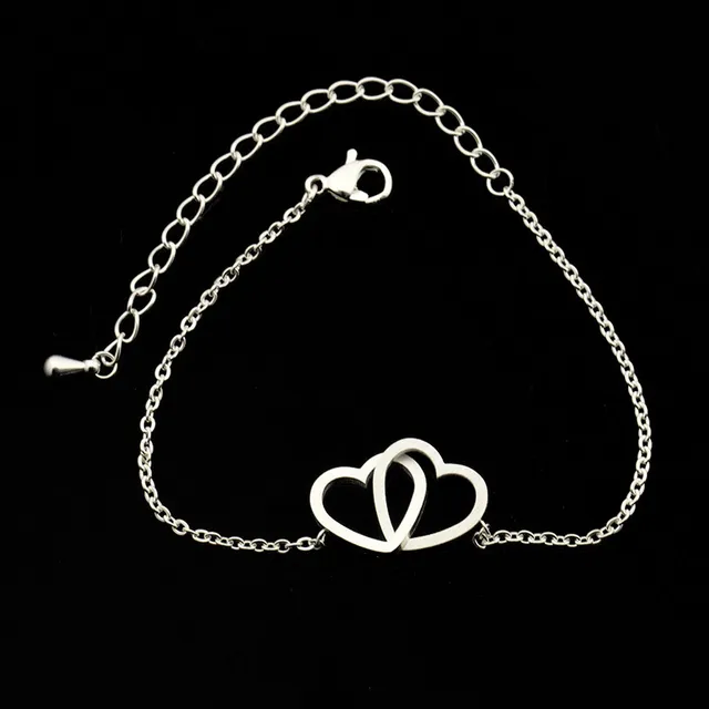 Hollow Two Hearts Charms Bracelets Stainless Steel Dianty Gold Silver