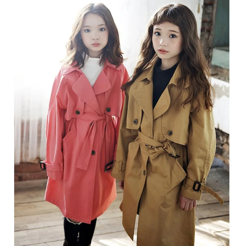 New Fashion 2018 Children Belt Trench Coats Teenage Girls Autumn Jackets Kids Solid Long Tops Outwear & Coats Girls Clothing (8)
