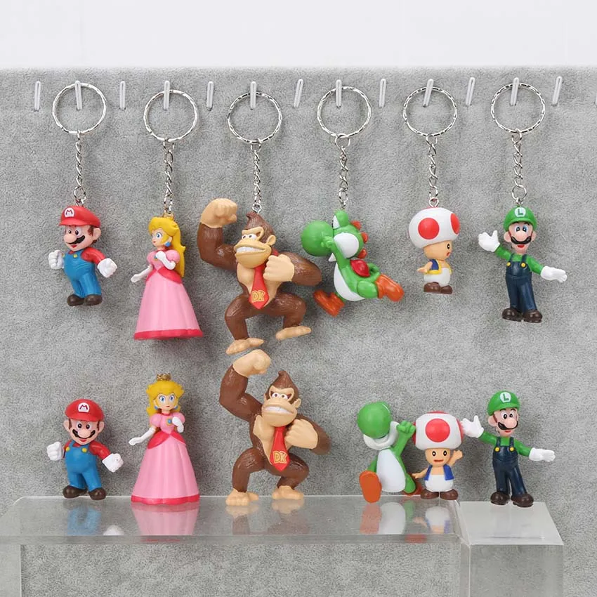 

6pcs/set 3-7cm 3inch Super Mario Bros Action Figure keychain Key Chain For Christmas Gifts