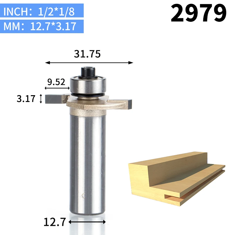 HUHAO 1 шт. 1/" хвостовик T тип бит с подшипник, деревообрабатывающий инструмент фрезы для дерева Rabbeting бит Концевая фреза - Длина режущей кромки: 2979