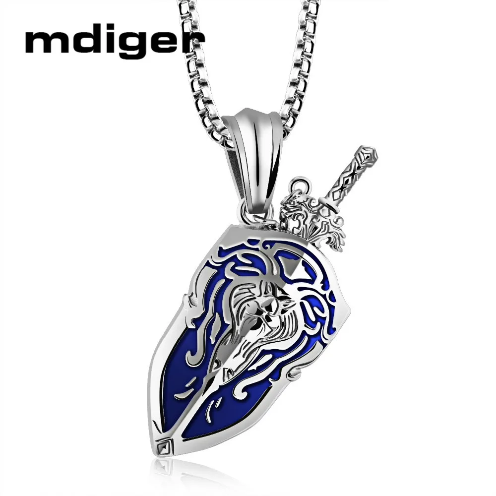 

Mdiger Mixed 3 PCS/LOT Warcraft Sword Shield Pendant Necklace Titanium Steel Pendant Long Chain Necklace Games Accessories