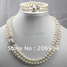 Новое Поступление Красивый белый пресноводный жемчуг ожерелье браслет набор Самая низкая мода ювелирные изделия, подарок#186