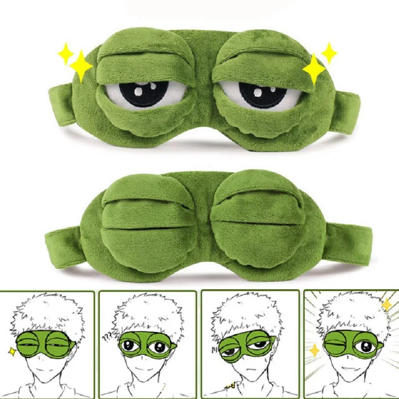 

3D Green Sad Frog Sleep Mask Travel Relax Sleeping Aid Blindfold Eye Cover Hide and seek Party mask Cosplay Costume Kids gifts