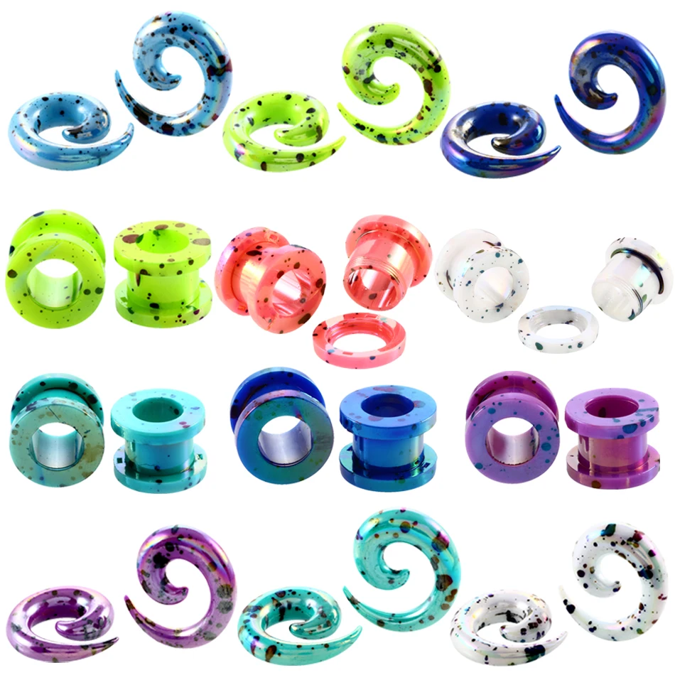 2Pcs Acrylic Pattern Printing Ear Expander Taper Dot Screw Flesh Tunnel Hollow Ear Plug Gauges Stretcher Piercing Body Jewelry