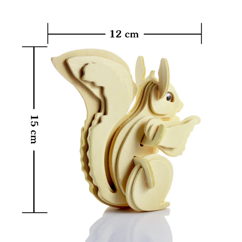

Children's Toy Wooden 3D Squirrel/Horse/Butterfly/Fish Puzzles Toy Brain Training Jigsaw Game Model Decorations