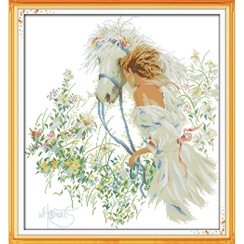 

Everlasting Love Christmas White Horse And Girl Ecological Cotton Chinese Cross Stitch Kits Counted Stamped Product Promotion