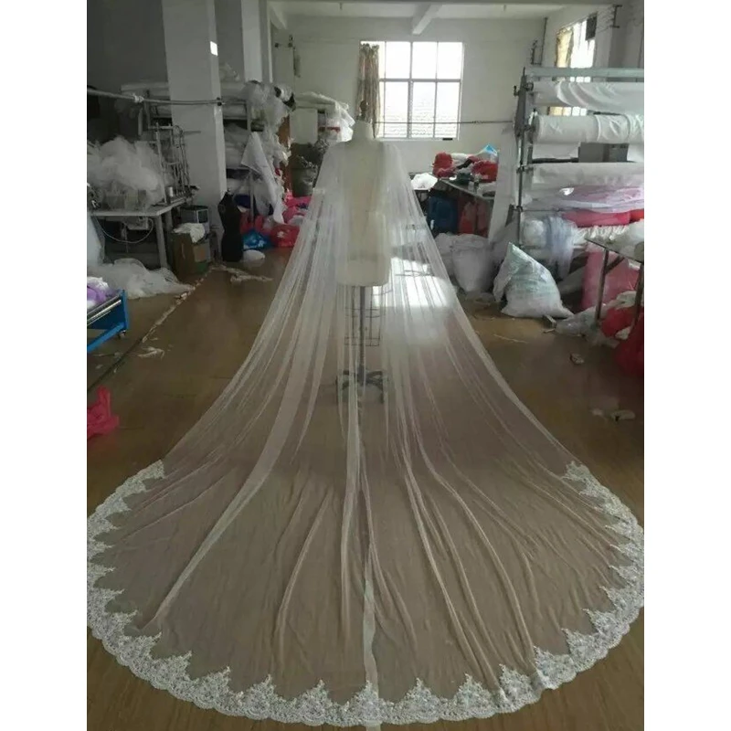 Bridal Scarf Wedding Shawl Lace 3 Meter Long Crystal Beaded Lace Cape Cloak