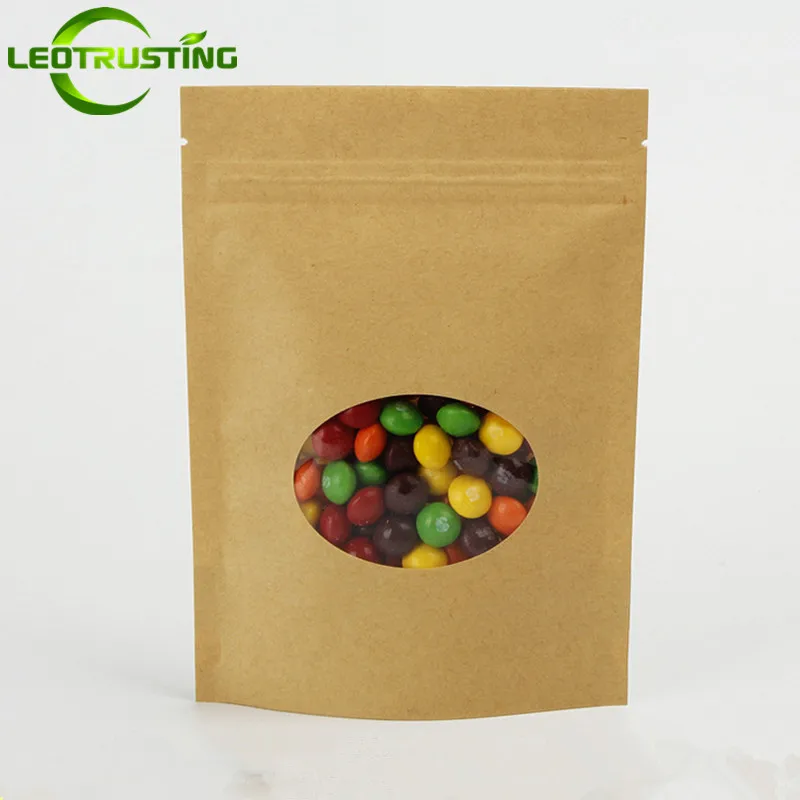 

50PCS Kraft Paper Oval Window Packaging Bag Resealable Coffee Beans Powder Nuts Sugar Candy Beaf Snack Spice Storage Pouches