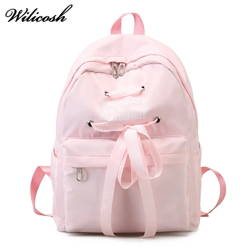 

School Backpack Women Canvas Backpacks School Bags For Girls Cute Ribbons Shoulder Bags Backpack Female Student Book Bags WBS369