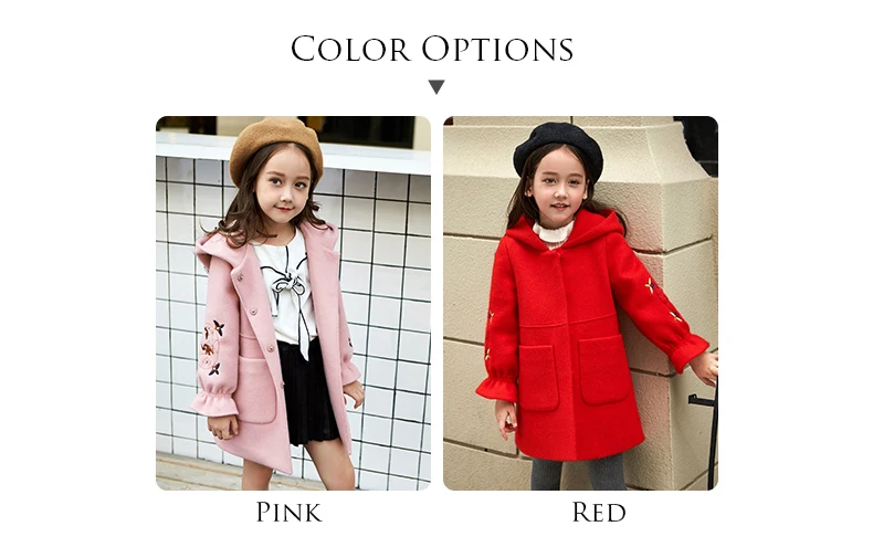 Шерстяное пальто для девочек на осень и зиму, длинная куртка с рукавами-лепестками розового и красного цветов для детей 4, 6, 8, 10, 11, 12 лет
