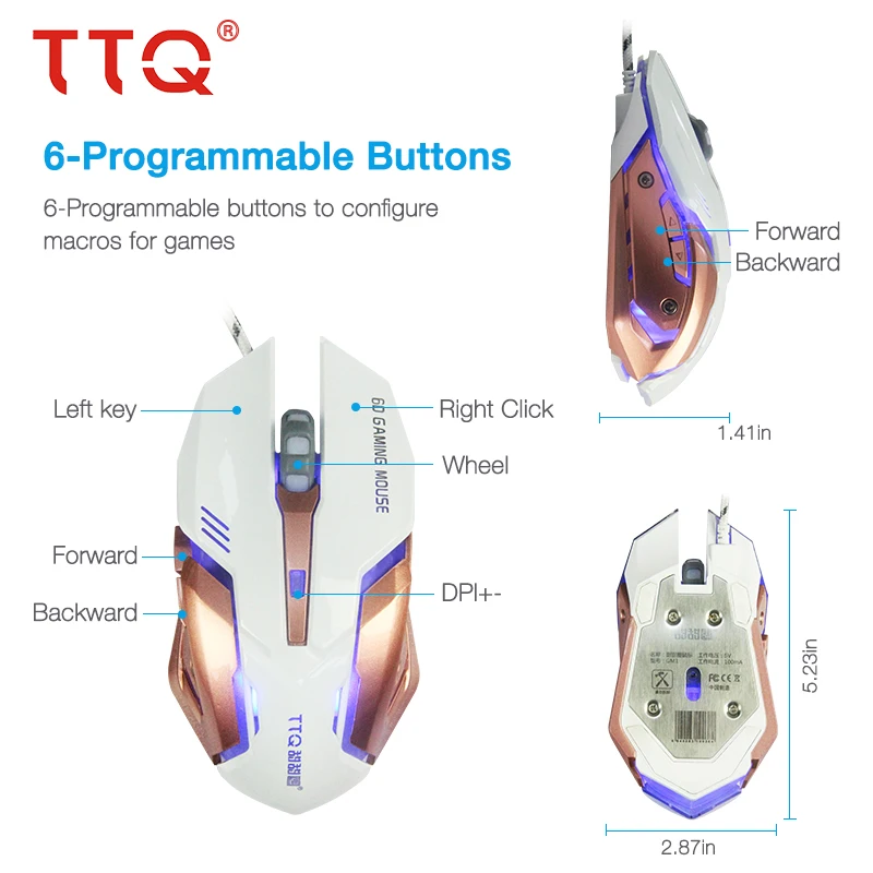 TTQ Mouse MAX 3200 точек/дюйм 4 уровня Регулировка компьютерная мышь лазерная геймерская