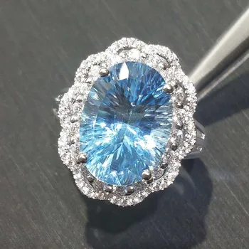 

FLZB ,Big Natural baby blue topaz gemstone ov 10*14mm 9.5ct in 925 sterling silver white gold plated luxury charming lucky ring