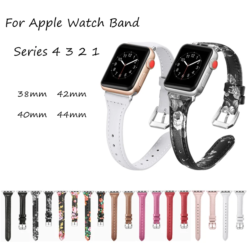 

Leather Slim Sport Strap For Apple Watch 4 Band 44mm 40mm 42mm 38mm Floral Loop Bracelet Band For iwatch 3 2 1 Printed Watchband