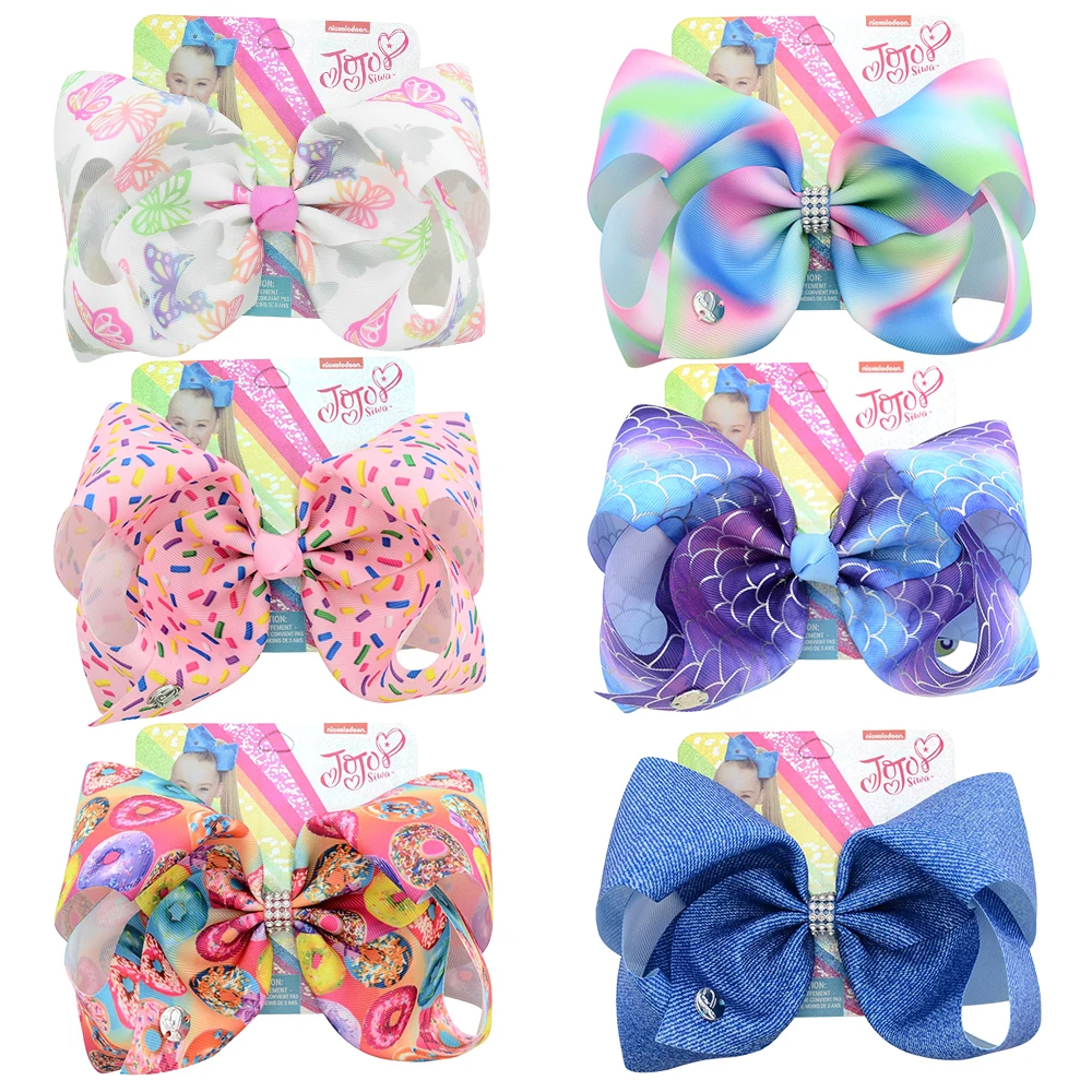 

For JOJO Clip 8 inch Large Big Holiday Hair Bows For Girls Women Doughnut Butterfly Rainbow Fish Scales Print Grosgrain Bows