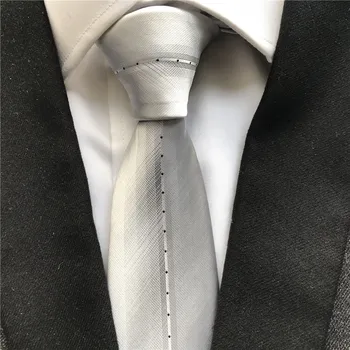 

Classic Design Young Men's Skinny Ties High Craft Panel Necktie Silver with Stripes Dots