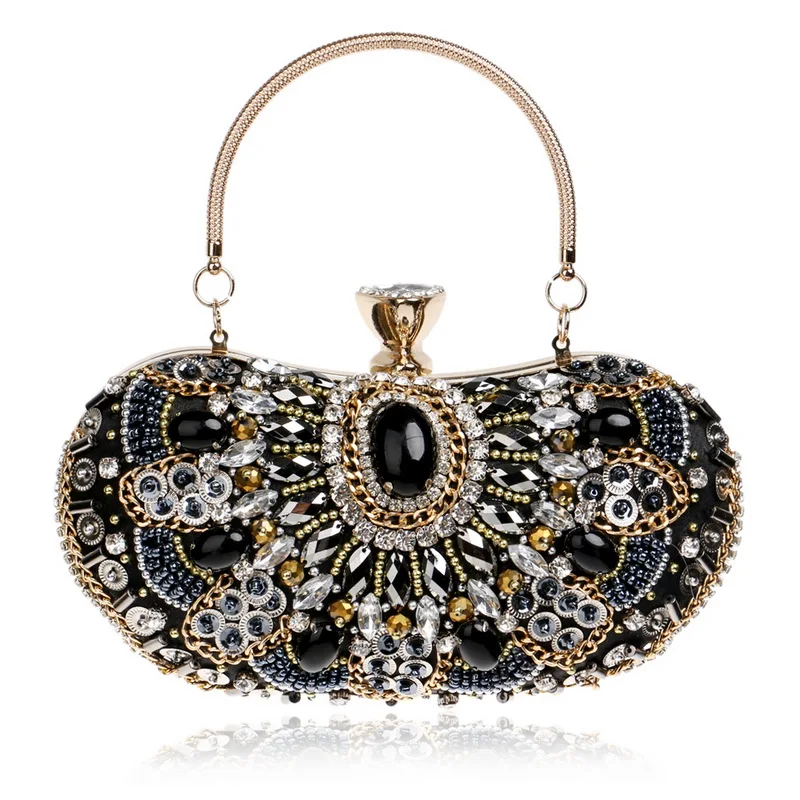 A small beaded clutch purse adorned with rhinestones.