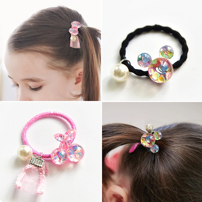 

2019 Star Heart Pattern Plastic Box Pendant Pearl Beads Children Cute Cartoon Colorful Elastic Hair Bands Girl Hair Accessories