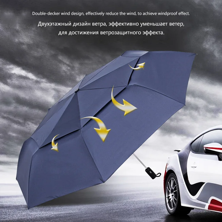 RECHAR, брендовый, большой, автоматический, качественный, двухслойный зонтик, для дождя, для женщин, 3 сложения, ветрозащитный, большой, 125 см, для улицы, зонт для мужчин и женщин