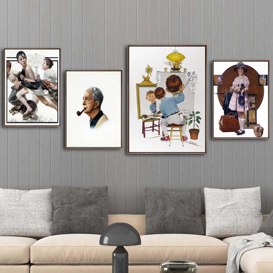 

Canvas Pictures Home Decor Wall Art Printed American Norman Rockwell Painting Modular Watercolor Nordic Poster For Living Room