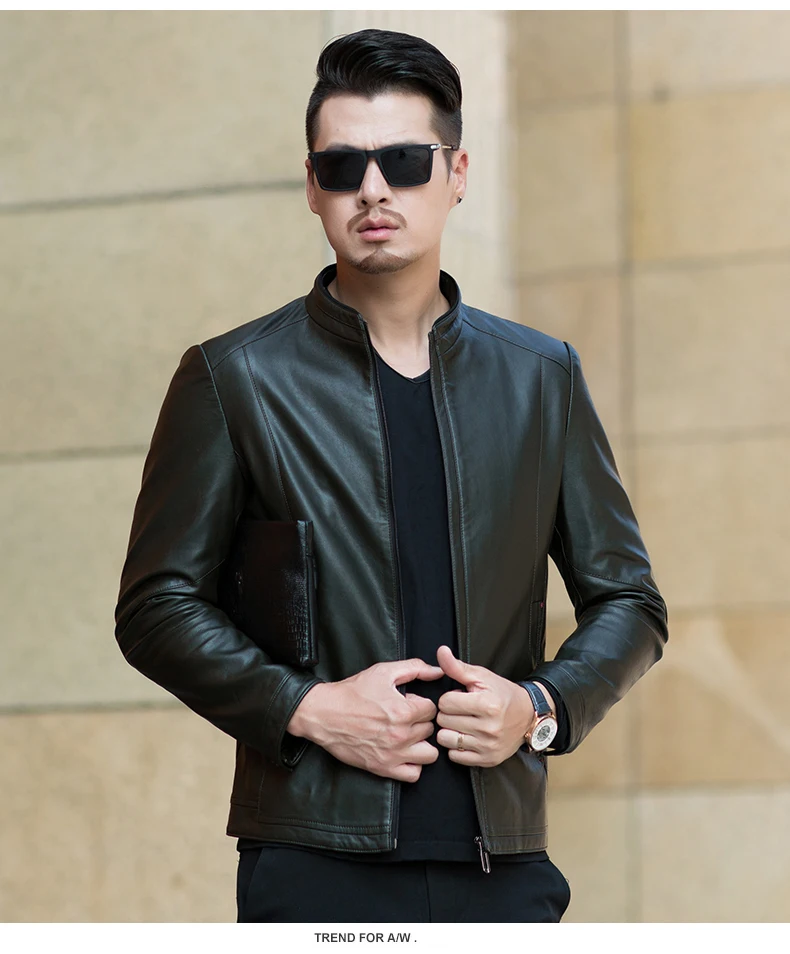 Men Casual Imitation Leather Jackets Stand Collar Zipper Outerwear Black Dark Green Orange Man Faux Leather Coat Motorcycle Bomber Jacket (15)