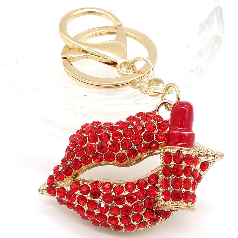 Брелок брелоки с животными кошелек сумка горный хрусталь Кристалл CZ брелки Шарм Кулон ожерелье подарок - Цвет: Red lips