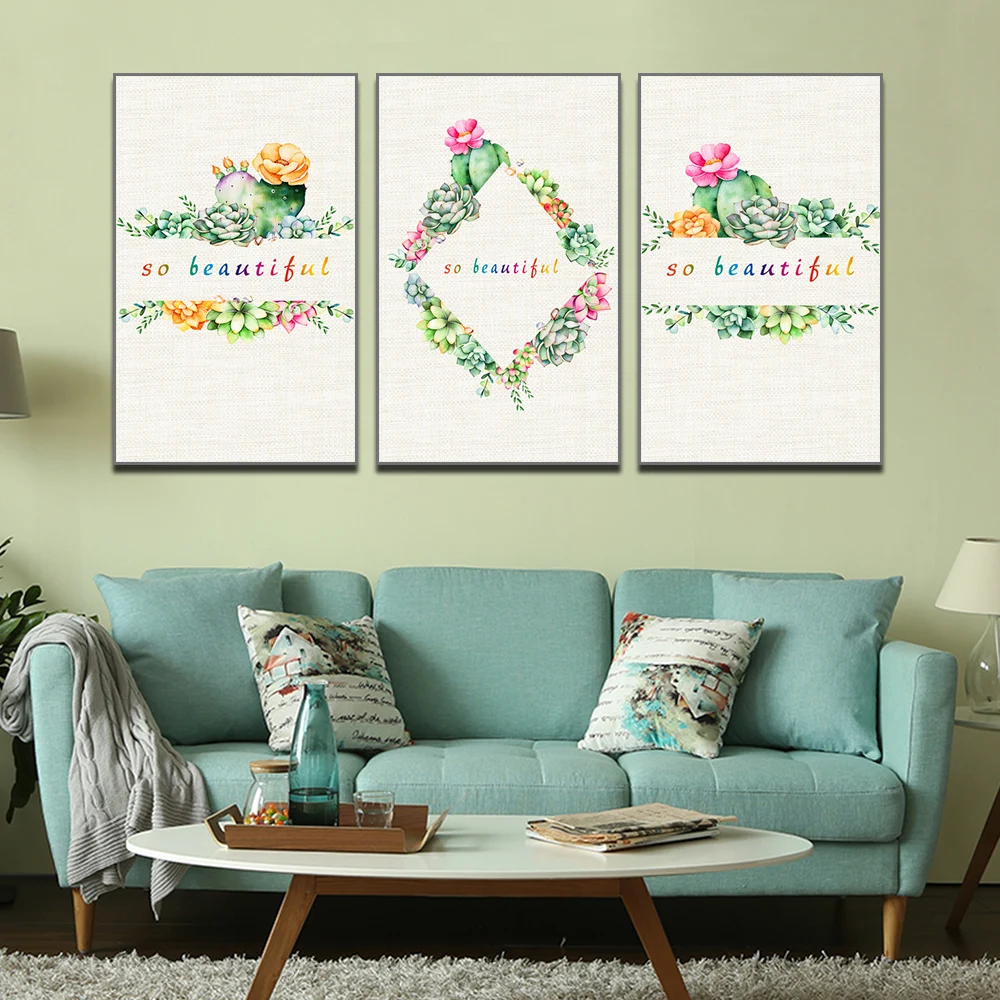 

Canvas Paintings Cactus Flower And Text Mural Posters And Prints Wall Art Living Room Decorative Wall Pictures